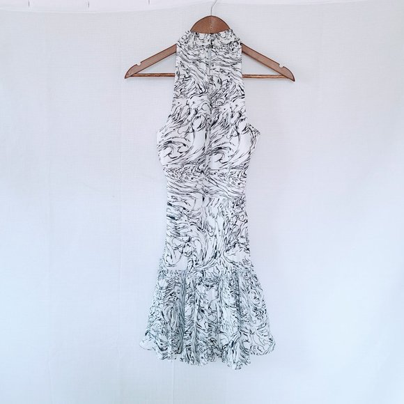 Elizabeth and James Ivory/Navy Silk Wind Carlita Halter-Neck Mini Dress Size 0 - Picture 4 of 9